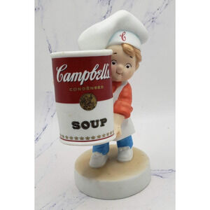 Vintage 2003 Campbells Soup Kid Figurine Boy Holding Soup Can Porcelain 4.5 Inch